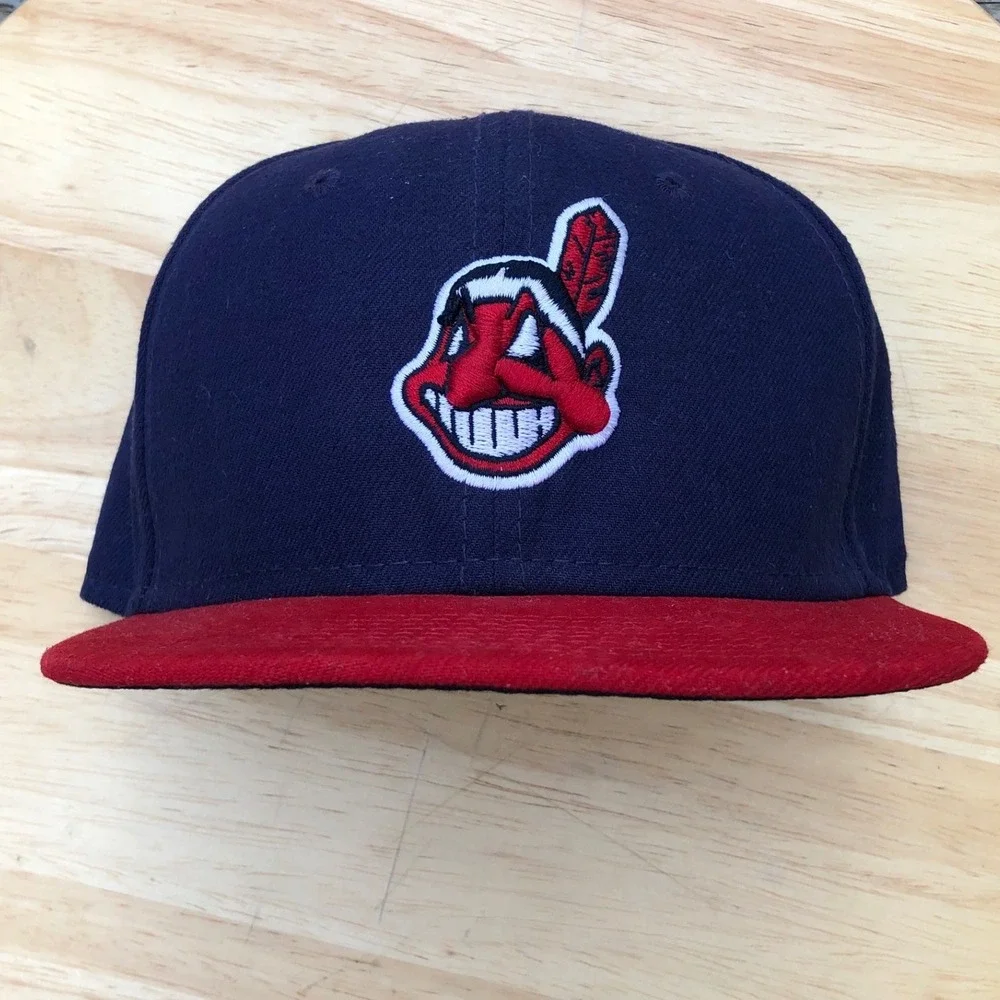 Kids Cleveland Indians Hat Chief Wahoo New Era 59FIFTY Fitted 6 3/8 Navy Retro